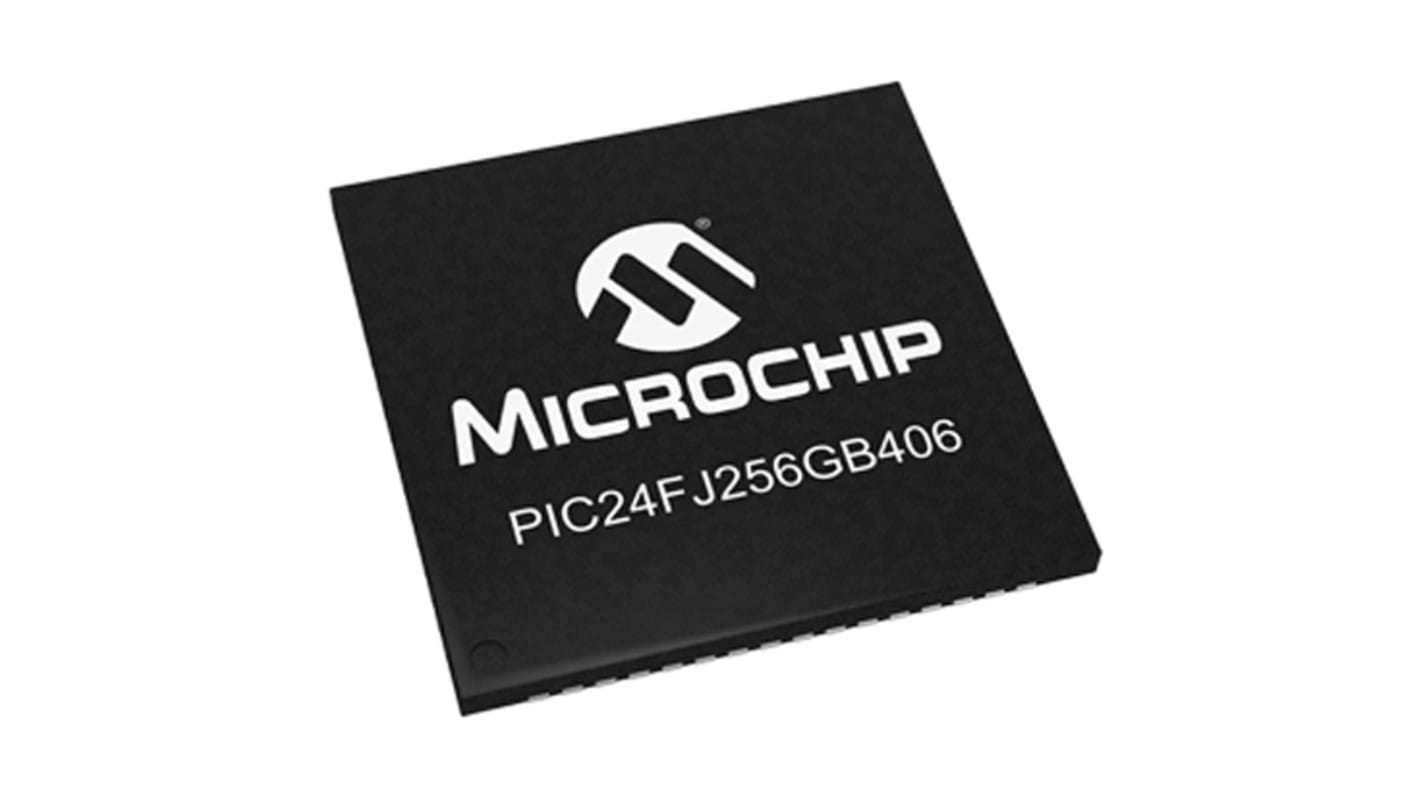 Microchip PIC24FJ256GB406-I/MR, 16bit PIC24F CPU Microcontroller, PIC24F, 32MHz, 256 kB Flash, 64-Pin QFN