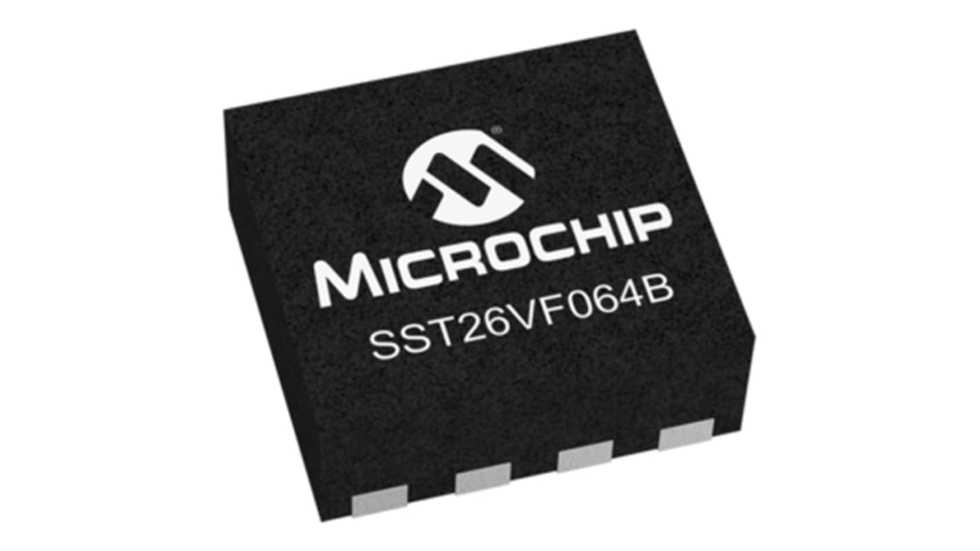 Microchip SST26 Flash-Speicher 64MBit, 8M x 8 Bit, SPI, 8ns, WDFN, 8-Pin, 2,7 V bis 3,6 V