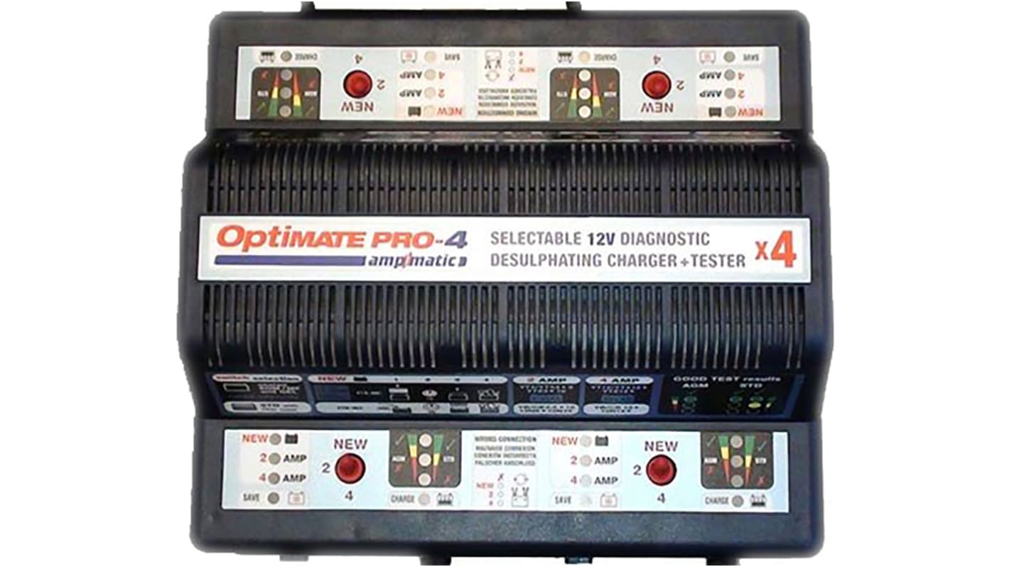 TecMate OptiMate PRO-4 Akkuladegerät für 4 Bleisäure Akkus , 12V/4A mit UK-Stecker