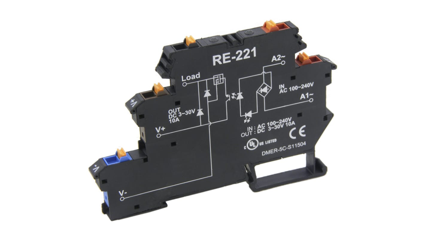 RS PRO Solid State Interface Relay, 240 Vac Control, 10 Adc Load, DIN Rail Mount