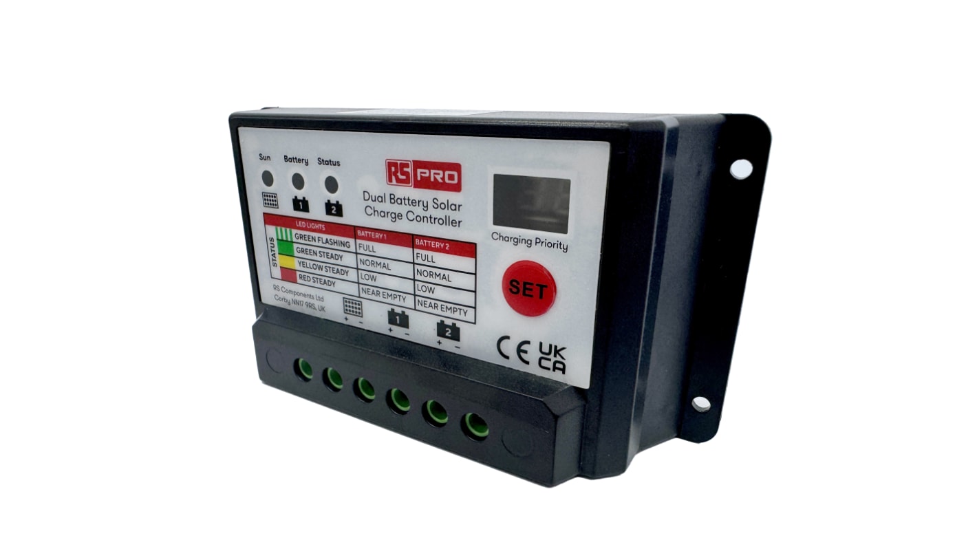 RS PRO 太陽電池充電コントローラー, 12 V, 24 V, 135 x 70 x 35mm