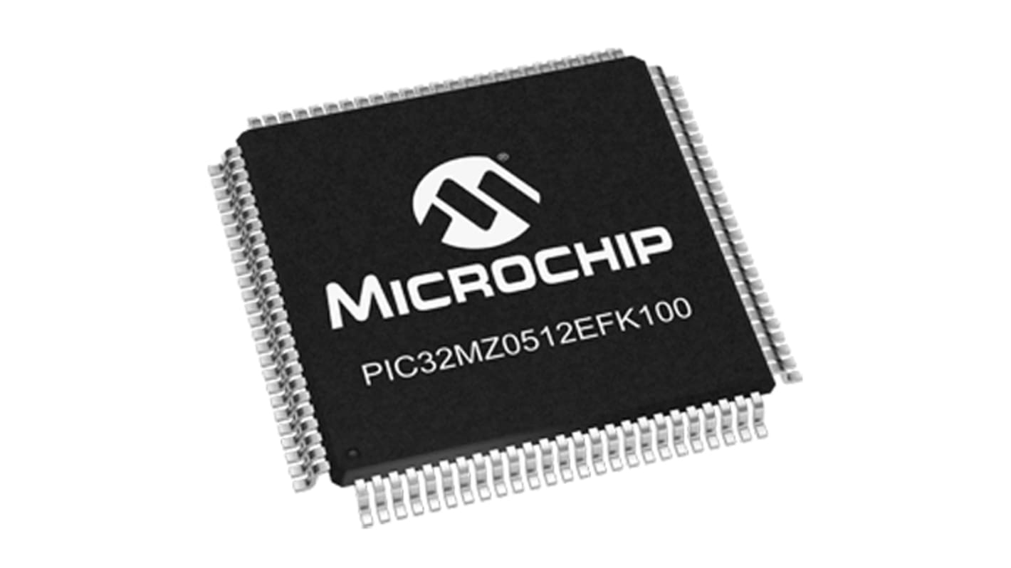 Microchip PIC32MZ单片机, MIPS® MicroAptiv™内核, 100针, TQFP, 最大200MHz, 160（启动闪存）kB，512（闪存）kB 闪存, 128 kB RAM