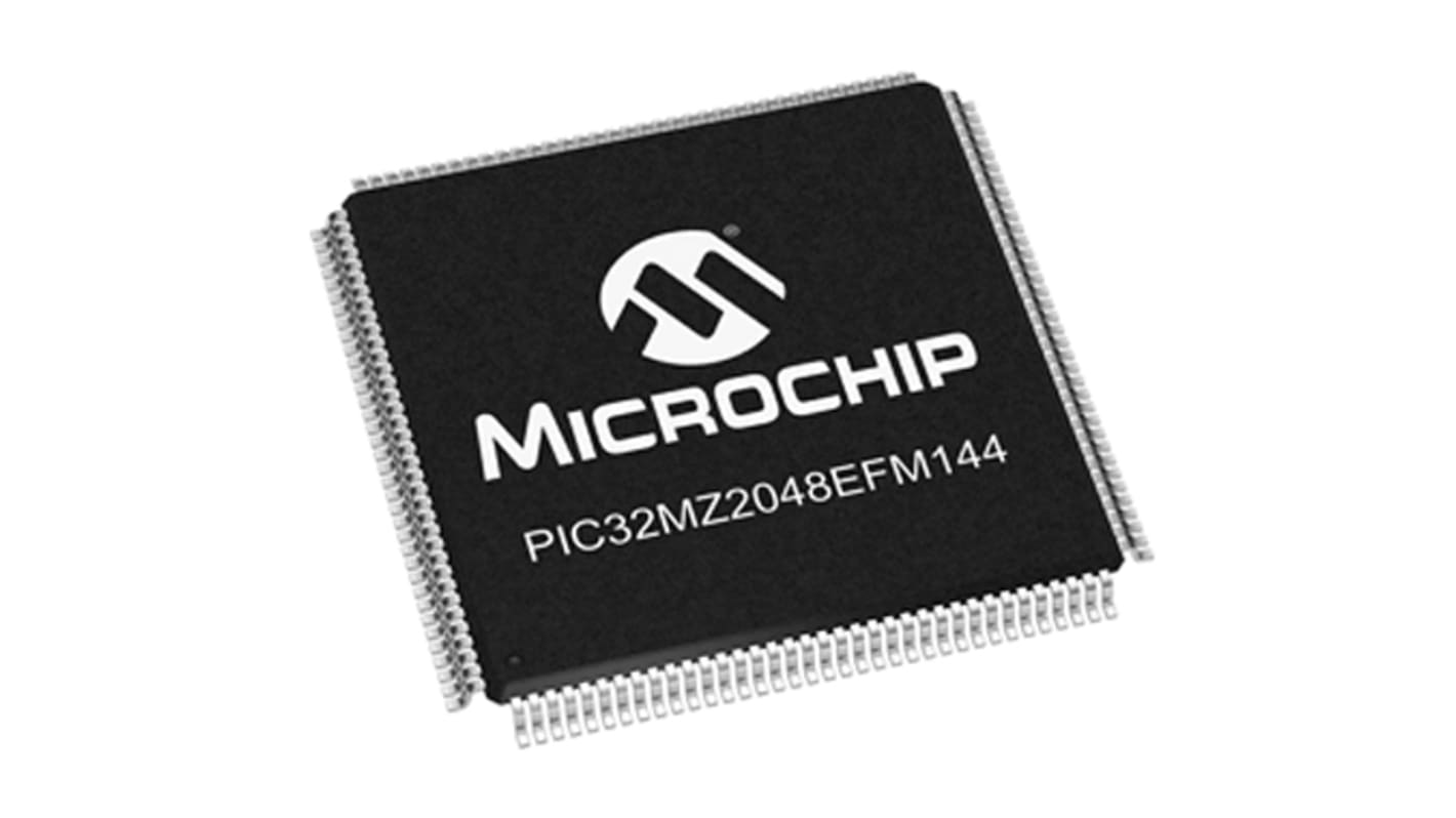 Microchip PIC32MZ单片机, MIPS® MicroAptiv™内核, 144针, LQFP, 最大200MHz, 160（启动闪存）kB、2.048（闪存）MB 闪存, 512 kB RAM