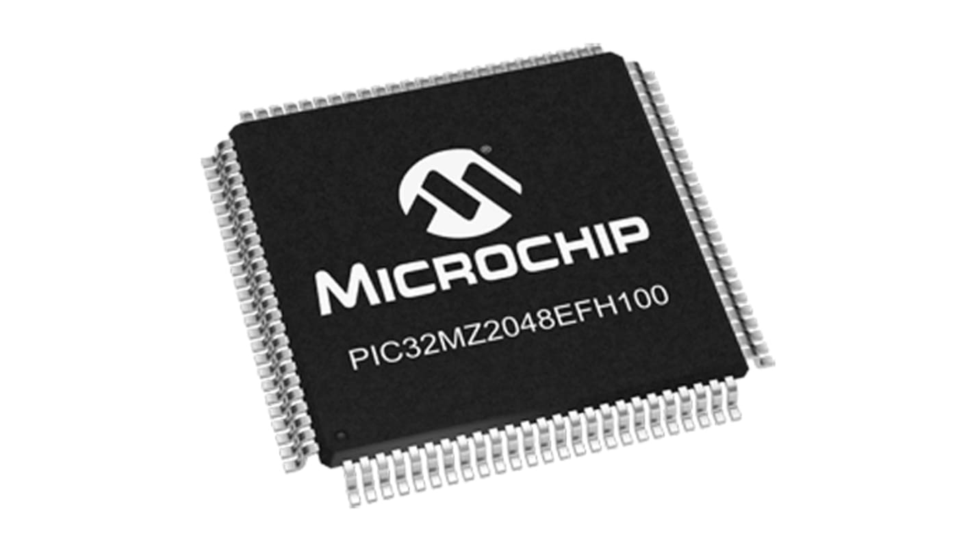 Microchip PIC32MZ单片机, MIPS® MicroAptiv™内核, 100针, TQFP, 最大200MHz, 160（引导闪存）kB，2048（闪存）KB 闪存, 512 kB RAM