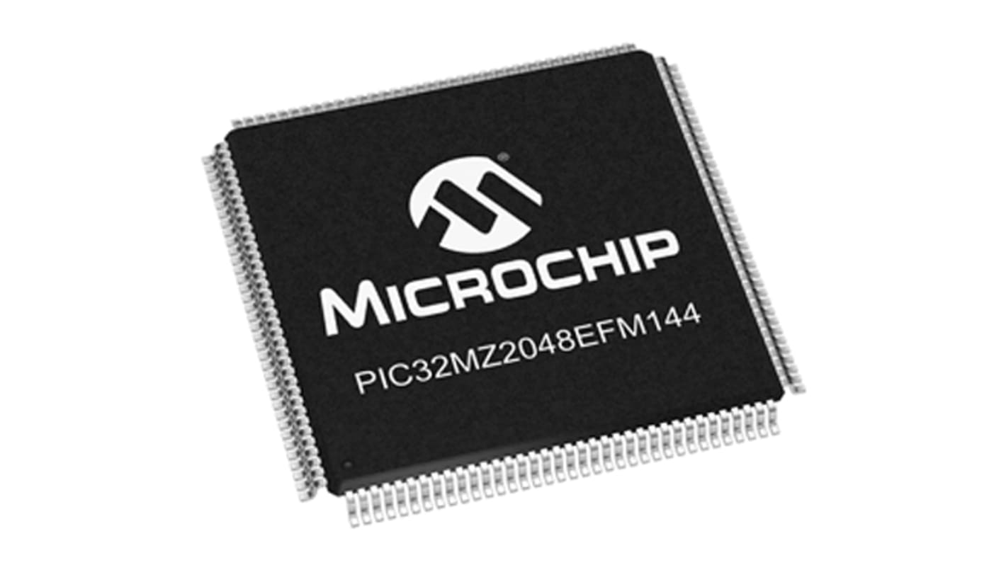 Microchip PIC32MZ单片机, MIPS® MicroAptiv™内核, 144针, TQFP, 最大200MHz, 160（启动闪存）kB、2.048（闪存）MB 闪存, 512 kB RAM