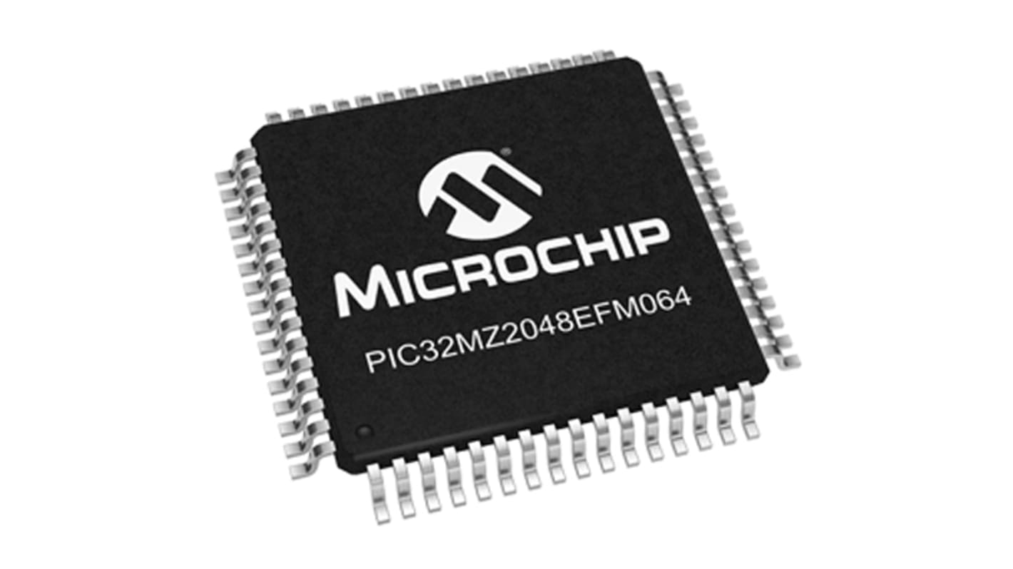 Microchip PIC32MZ2048EFM064-I/PT, 32bit MIPS® MicroAptiv™ Microcontroller, PIC32MZ, 200MHz, 160 (Boot Flash) kB, 2.048