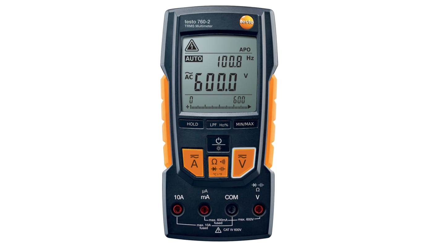 Testo 760-2 Handheld Digital Multimeter, True RMS, 10A ac Max, 10A dc Max, 600V ac Max