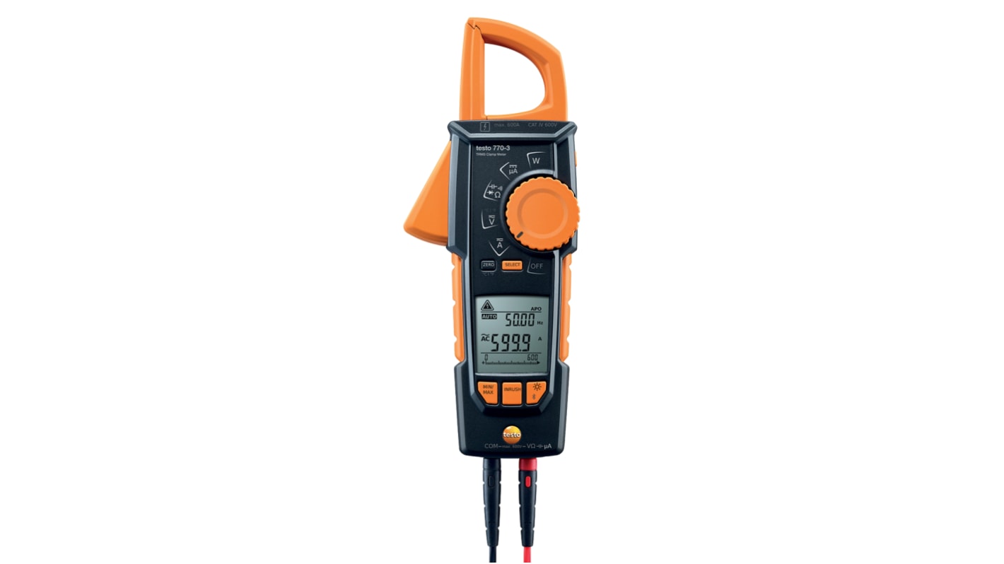 Testo 770-3 Clamp Meter Bluetooth, 600A dc, Max Current 600A ac CAT III 1000V