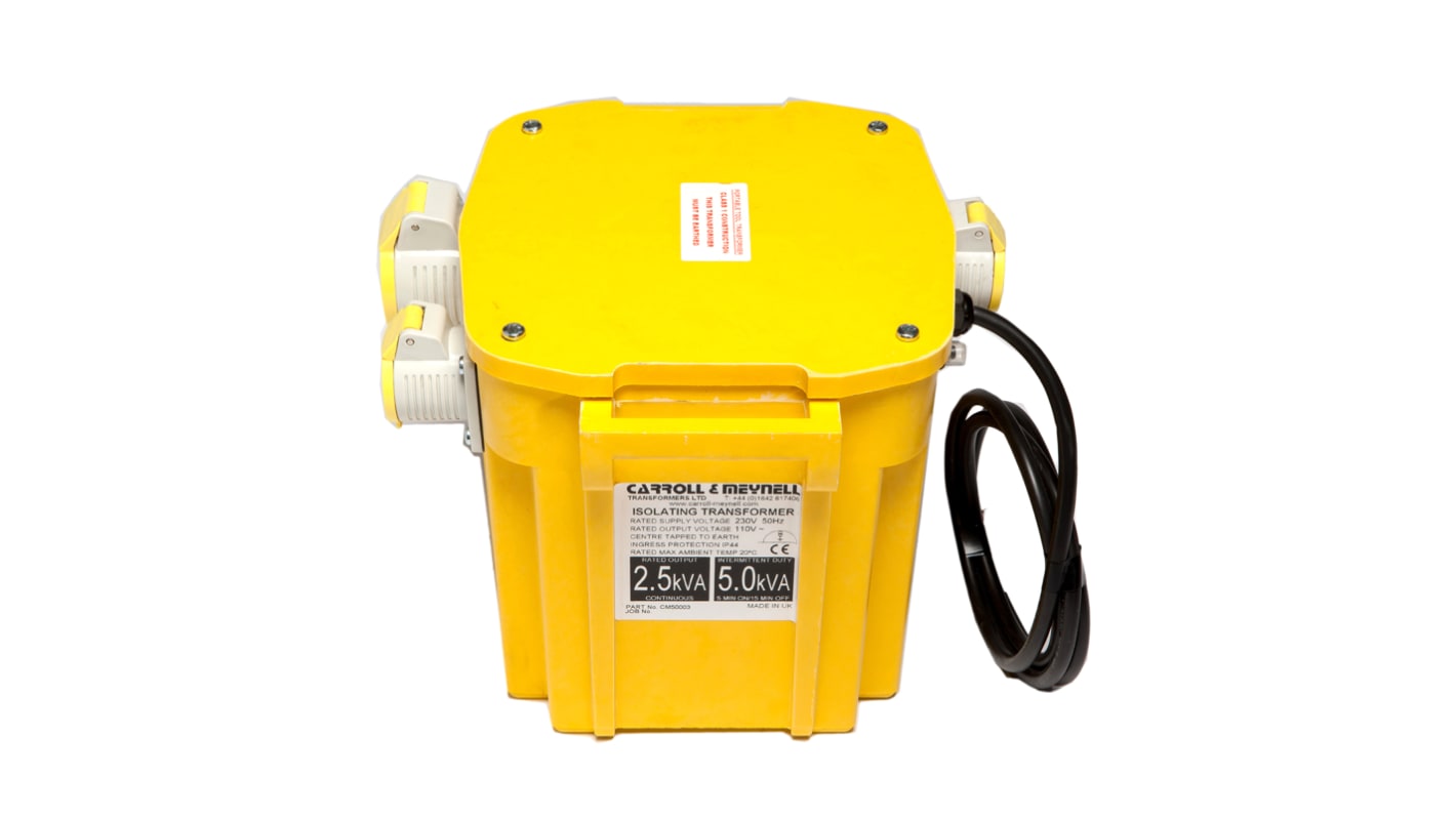 Carroll & Meynell Single Phase 2.5kVA Site Transformer, 230V ac Primary, ±55V ac Secondary, 1 x 32 A, 2 x 16 A O/P