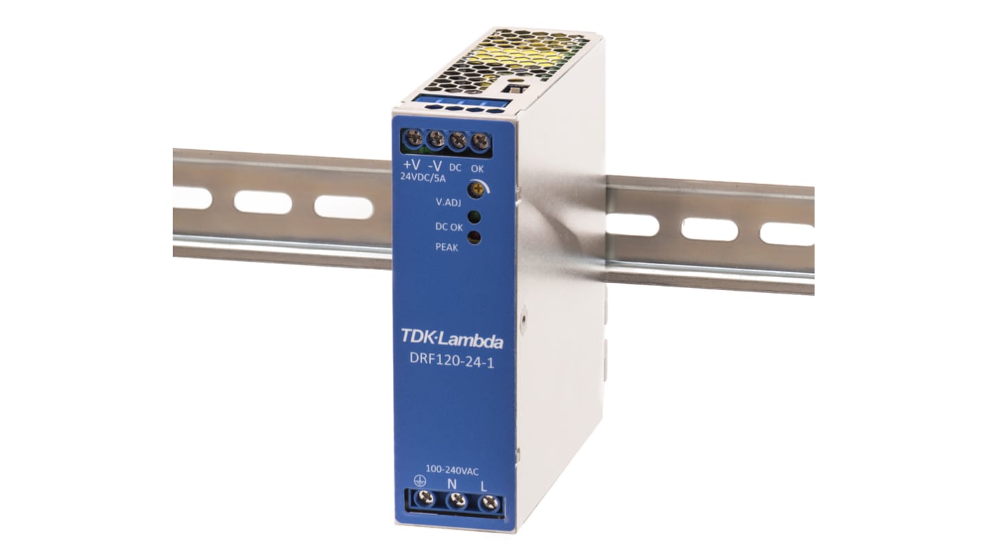 Alimentation pour rail DIN TDK-Lambda, série DRF, 24V c.c.out 5A, 120W