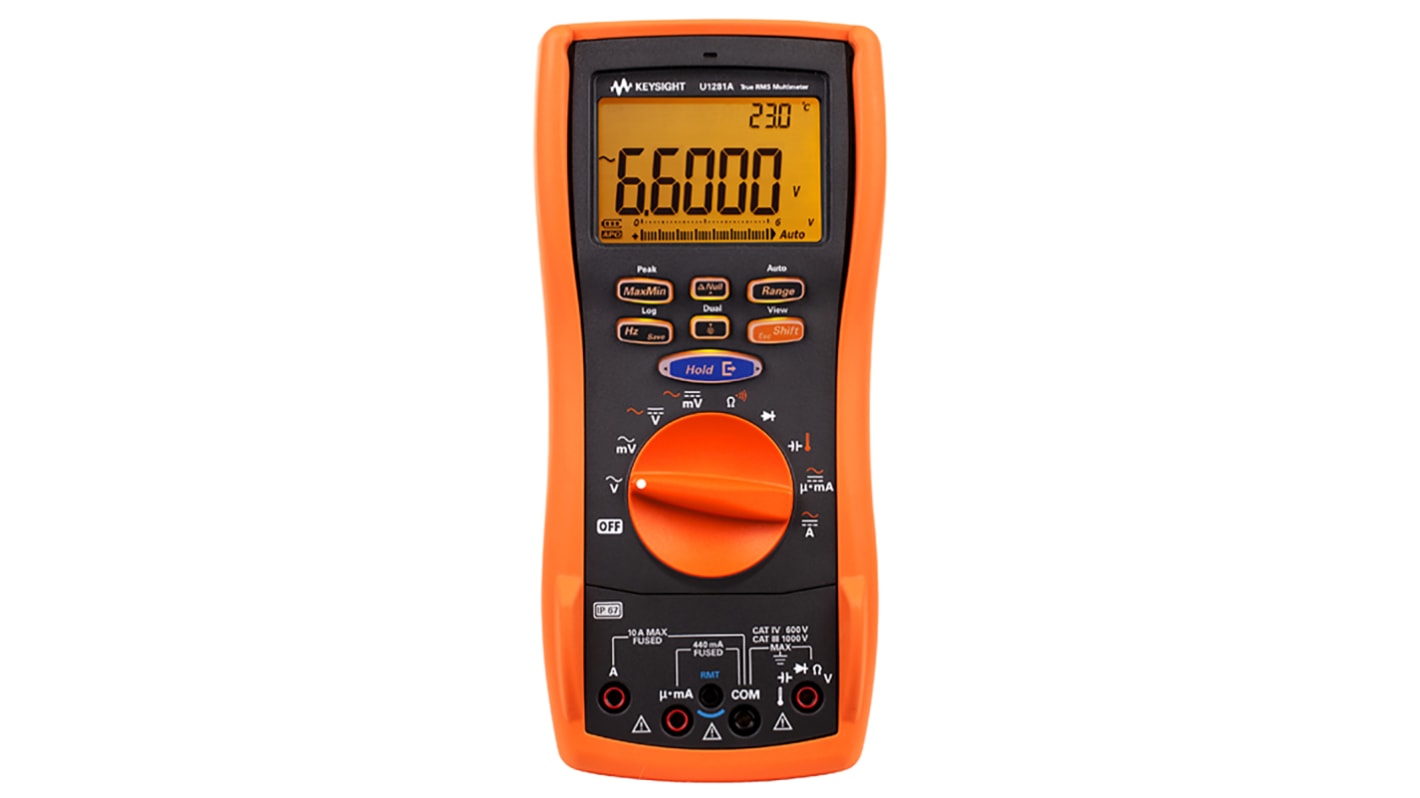 Keysight Technologies U1281A Handheld Digital Multimeter, True RMS, 10A ac Max, 10A dc Max, 1000V ac Max