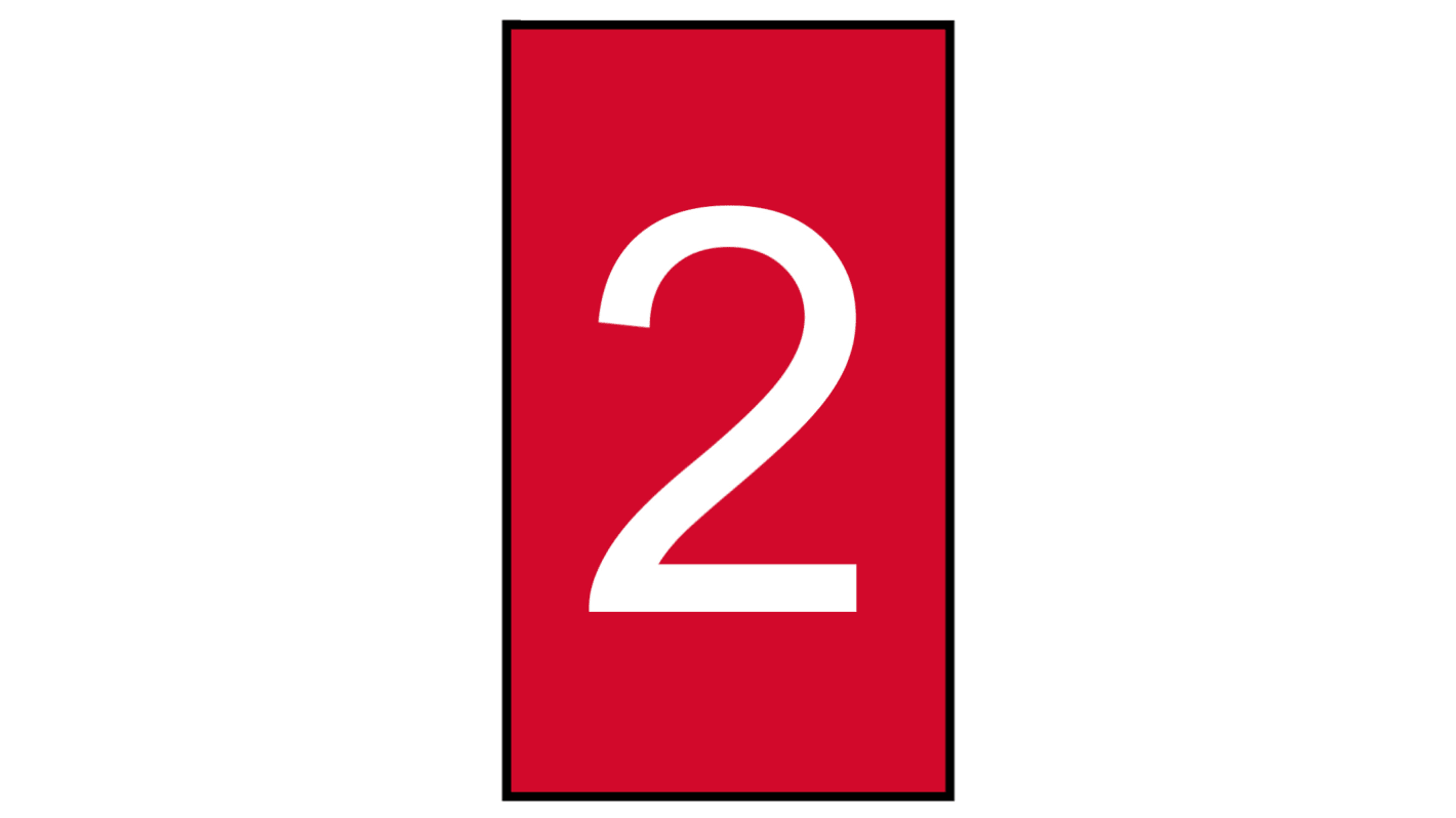 HellermannTyton Ovalgrip Slide On Cable Markers, White on Red, Pre-printed "2", 1.8 → 6.3mm Cable, 901-10645