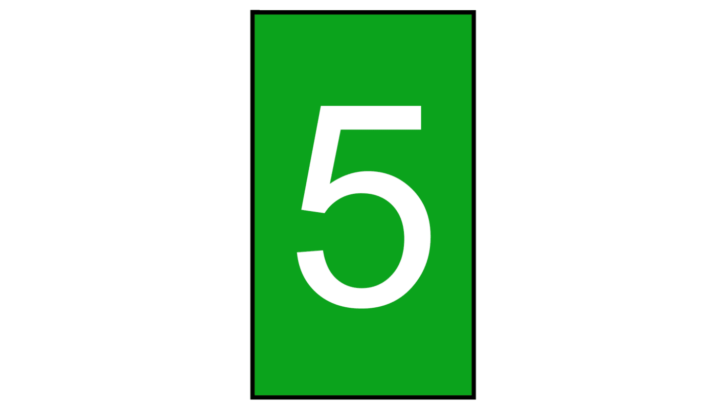 HellermannTyton Ovalgrip Slide On Cable Markers, White on Green, Pre-printed "5", 1.8 → 6.3mm Cable, 901-10648