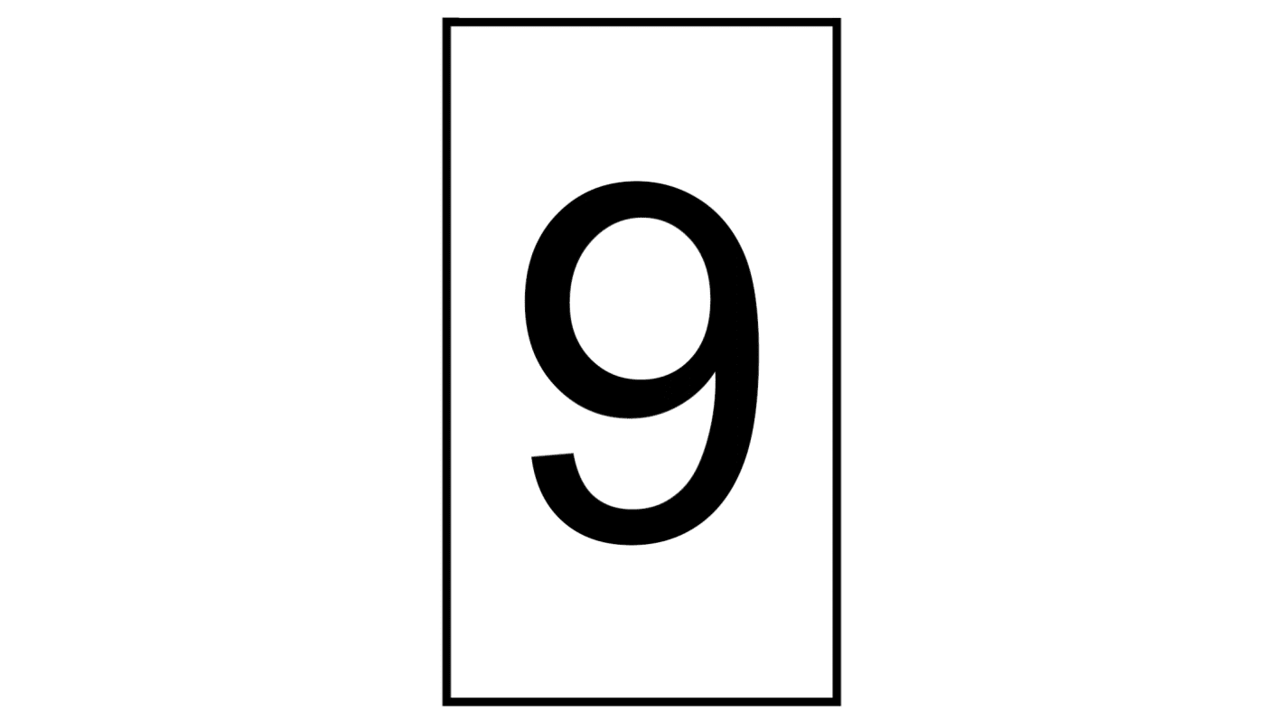 HellermannTyton Ovalgrip Slide On Cable Markers, Black on White, Pre-printed "9", 1.8 → 6.3mm Cable, 901-10652
