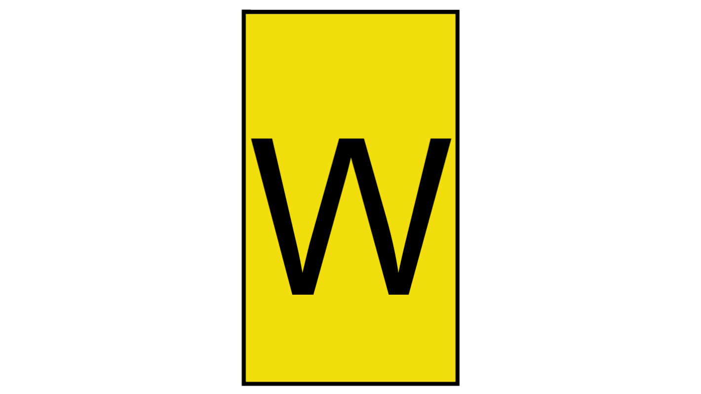 HellermannTyton Ovalgrip Slide On Cable Markers, Black on Yellow, Pre-printed "W", 1.7 → 3.6mm Cable, 901-10676