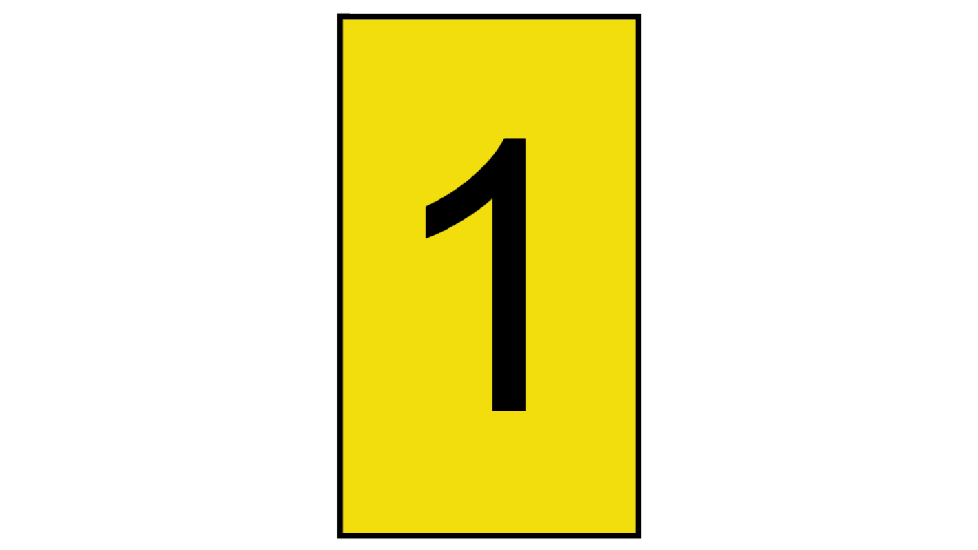 HellermannTyton Ovalgrip Slide On Cable Markers, Black on Yellow, Pre-printed "1", 1.7 → 3.6mm Cable, 901-10696