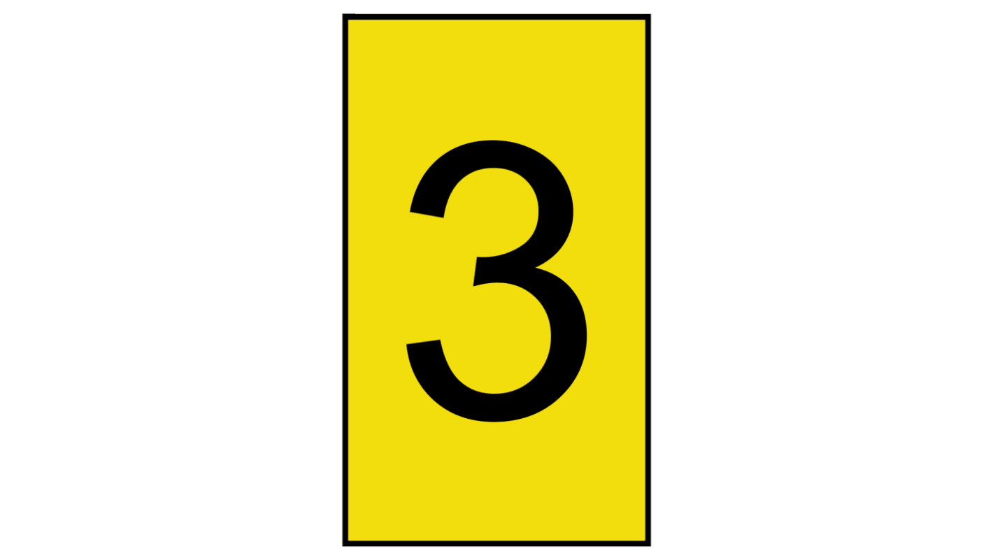 HellermannTyton HO50 Clip On Cable Markers, Black on Yellow, Pre-printed "3", 1.7 → 3.6mm Cable, 901-10698