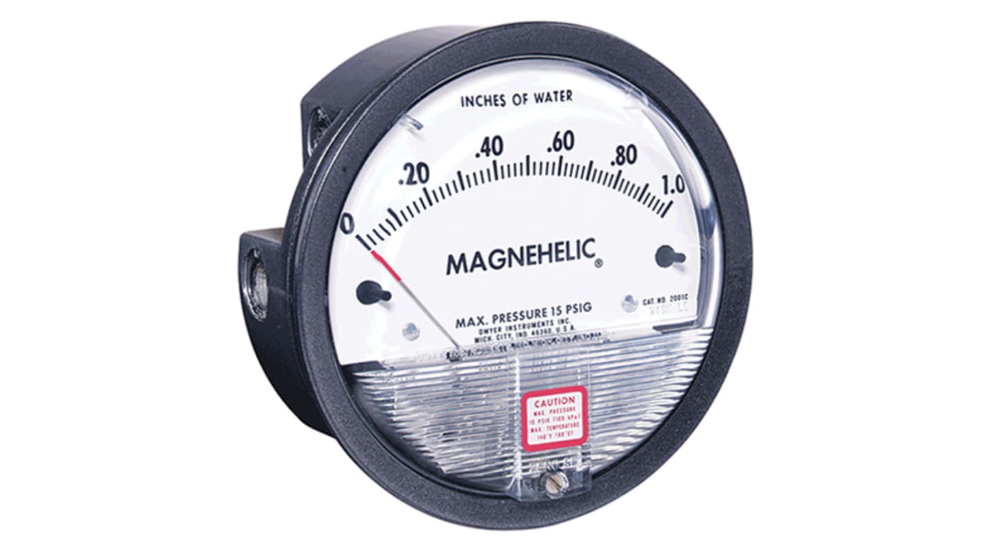 DWYER INSTRUMENTS Differenzdruckmessgerät Prozessanschluss seitlich Analog 0psi → 1.8psi ± 2%, Ø 101.6mm Aluminium