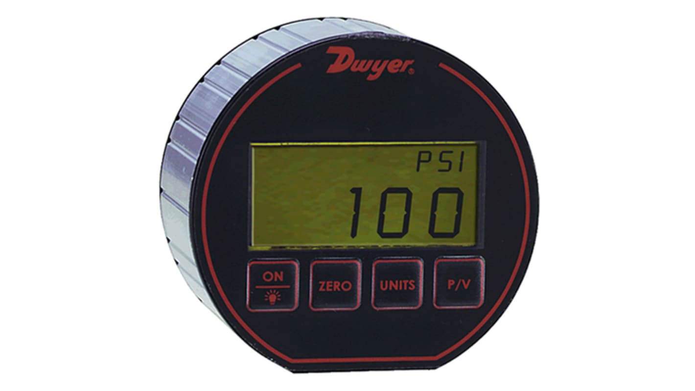 DWYER INSTRUMENTS 1/4 in Digital Pressure Gauge 30psi Bottom Entry 76.2mm Outside Diameter