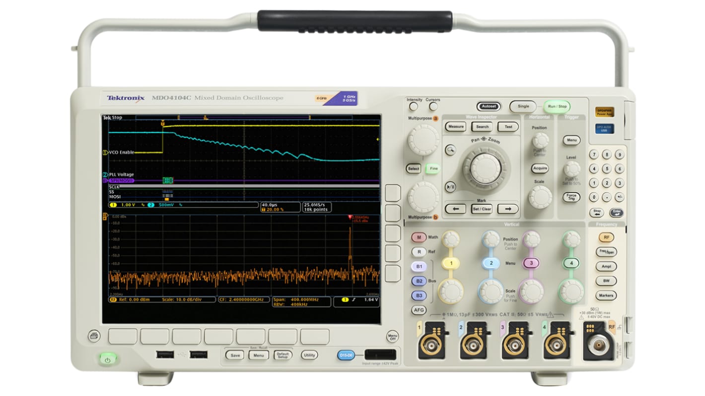 Tektronix MDO4054C+MDO4SA6 MDO4000C Series Digital Portable Oscilloscope, 4 Analogue Channels, 500MHz, 16 Digital