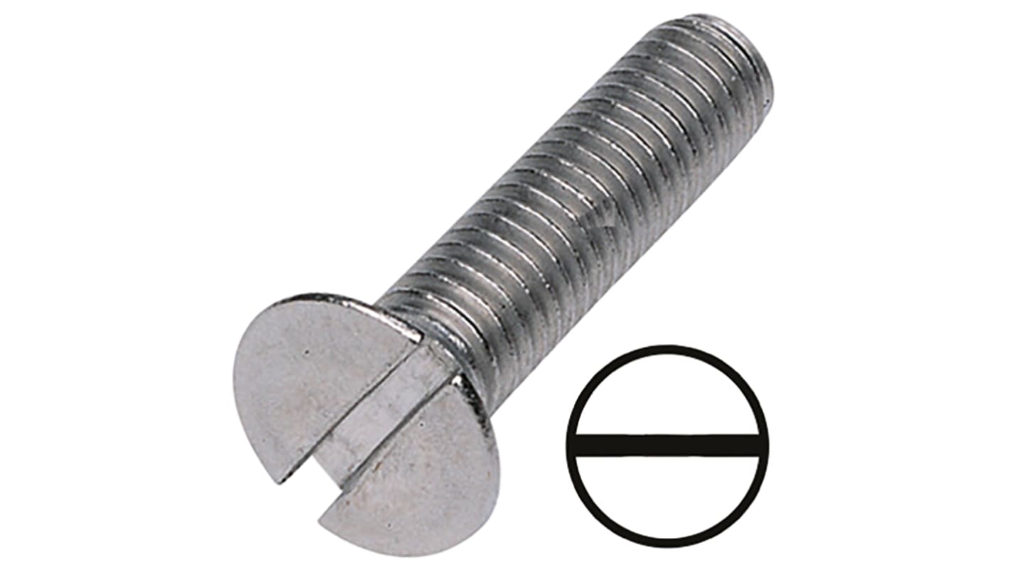 RS PRO Slot Countersunk Steel Machine Screws DIN 963, M3x16mm