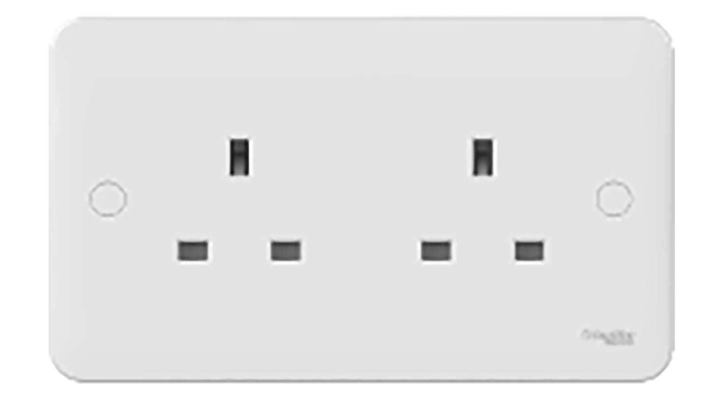 Schneider Electric Lisse White 2 Gang Plug Socket, 13A, Type G - British, Indoor Use