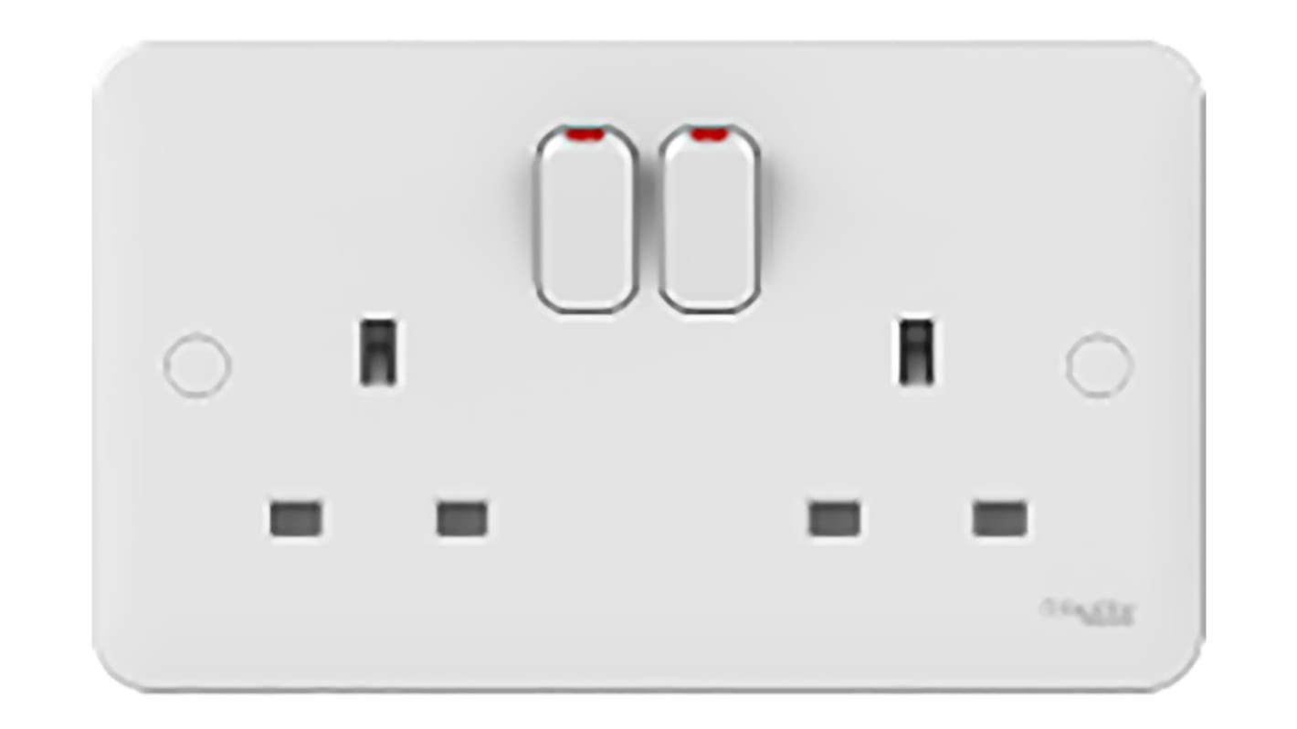 Schneider Electric Lisse White 2 Gang Plug Socket, 2 Poles, 13A, Type G - British, Indoor Use