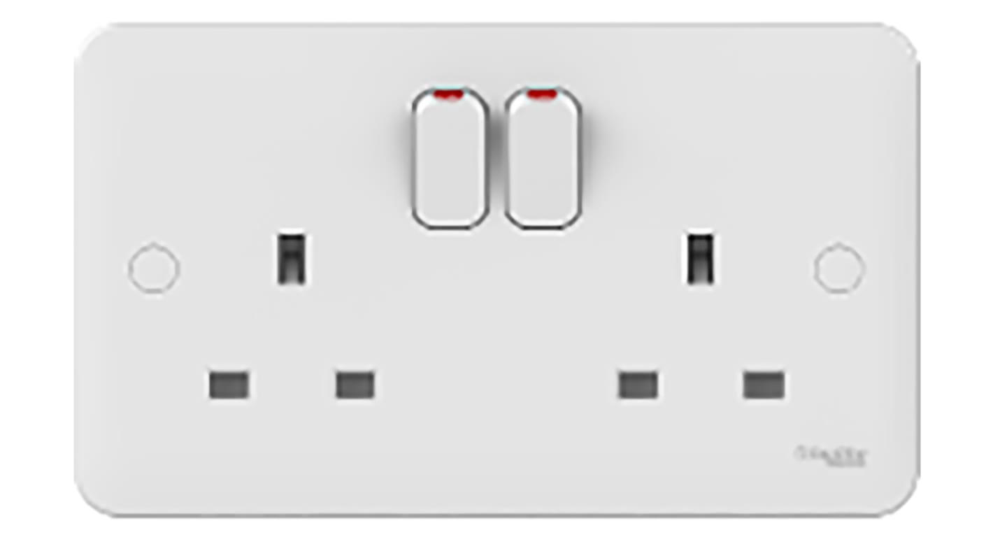 Schneider Electric Lisse Steckdose mit Schalter Typ G – Britisch Wandmontage 2-fach Innenbereich Weiß / 13A