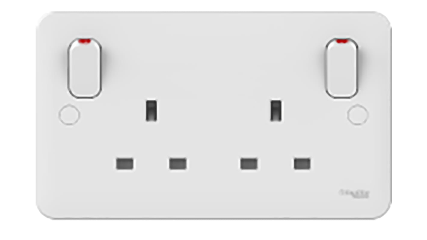 Schneider Electric White 2 Gang Plug Socket, 2 Poles, 13A, Type G - British, Indoor Use