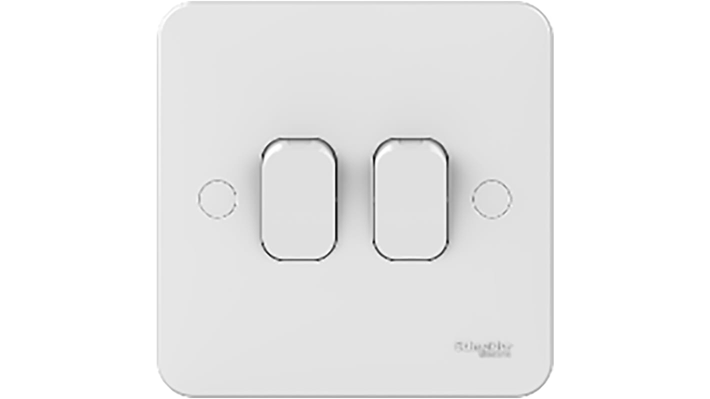 Schneider Electric White Rocker Light Switch, 2 Way, 2 Gang, Lisse