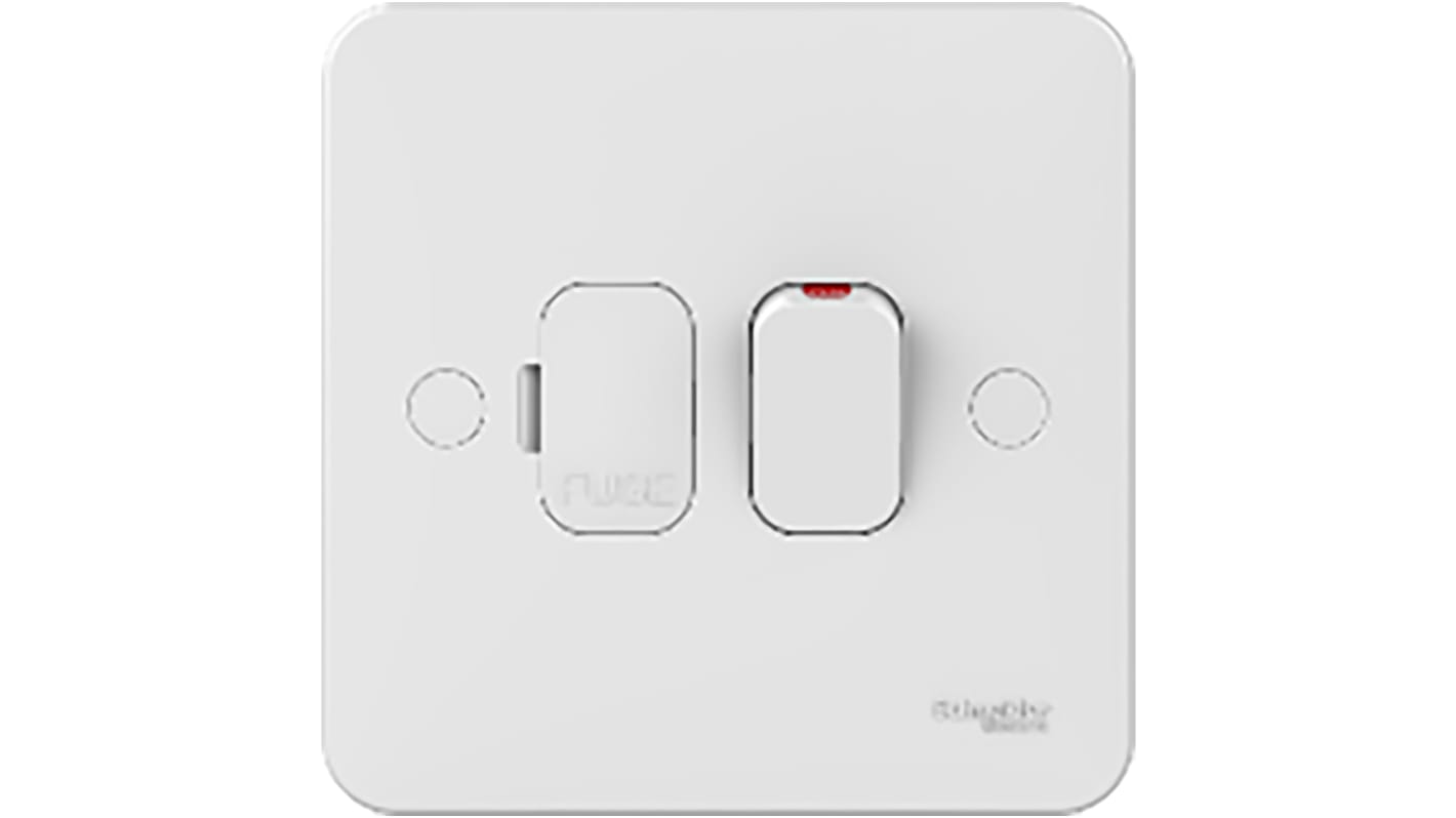 Schneider Electric 带保险开关面板, 2P, 13A, 带开关, 白色, 87mm宽, 尿素甲醛制