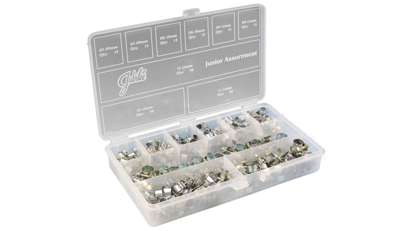 Jubilee 165 Piece Zinc-Plated Mild Steel Mini Fuel Clip, Nut and Bolt Clip Hose Clip Kit, 7 → 9mm and 12