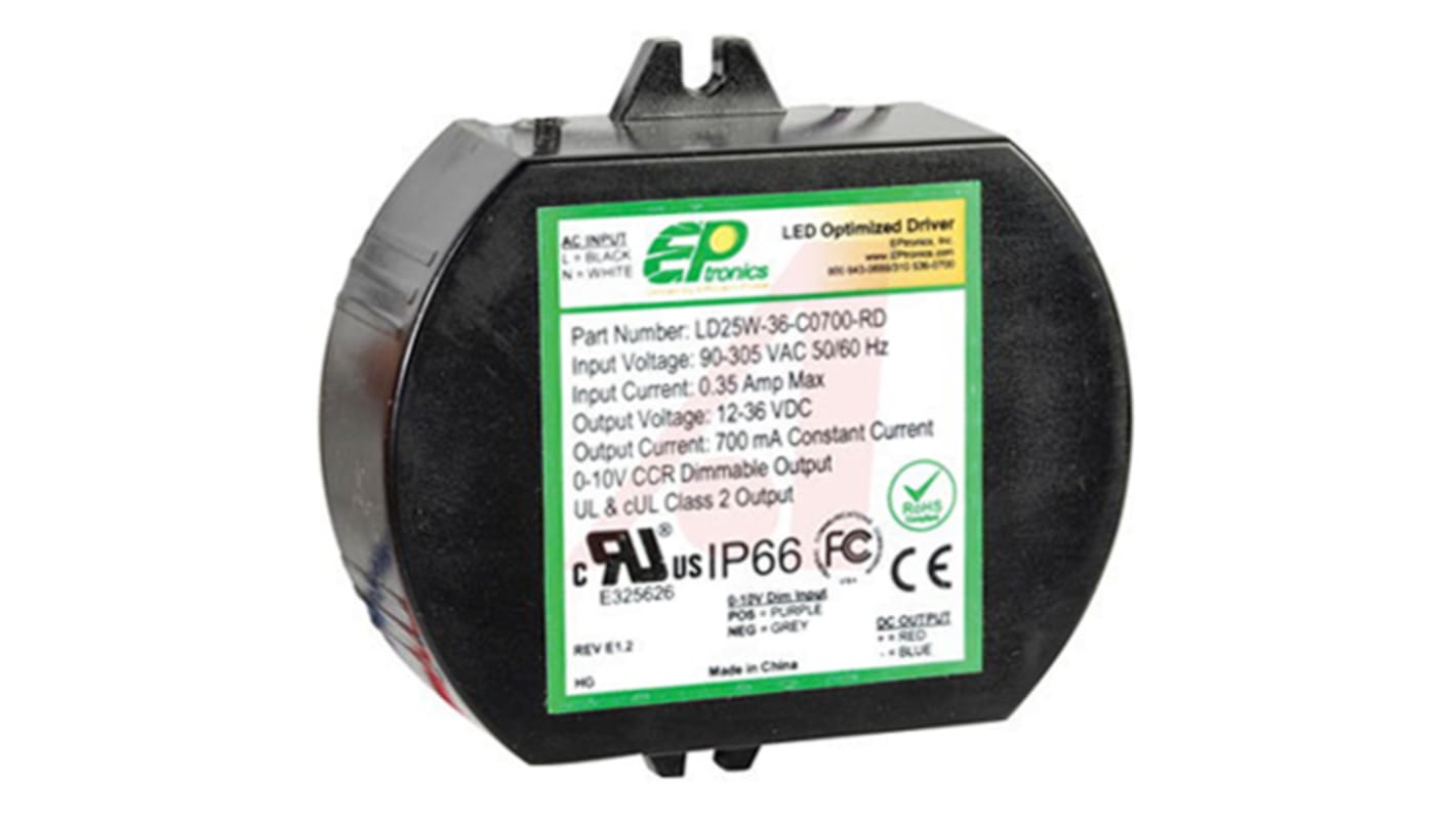 EPtronics INC. LED Driver, 72V Output, 25W Output, 350mA Output, Constant Current Dimmable