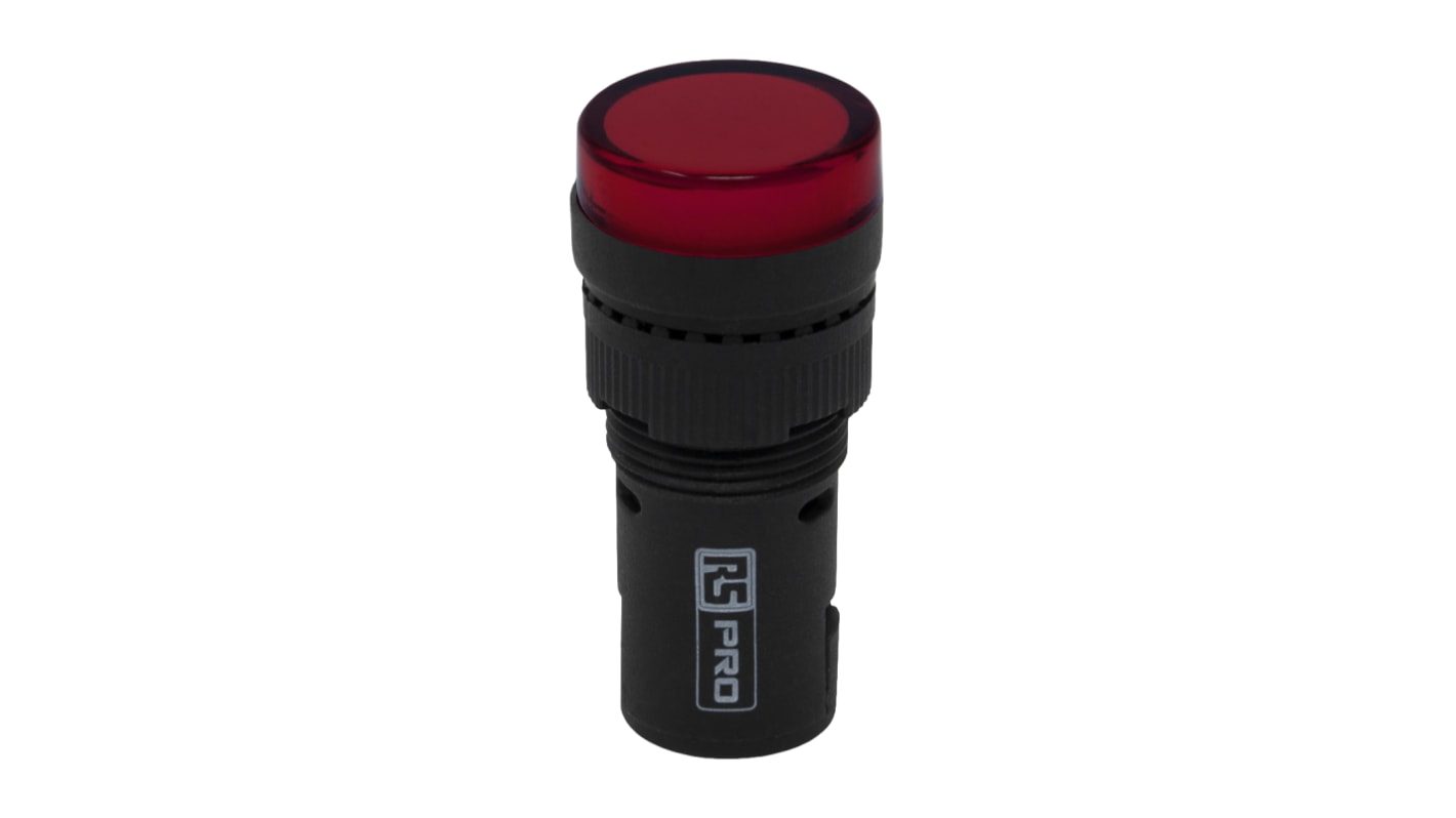 RS PRO, Panel Mount Red LED Pilot Light, 16mm Cutout, IP40, Round