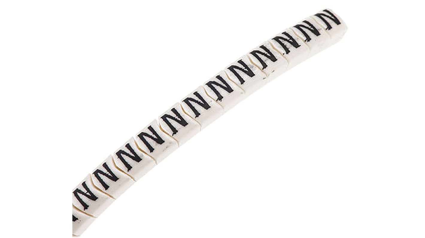 HellermannTyton HGDC Slide On Cable Markers, Black on White, Pre-printed "N", 1 → 3mm Cable