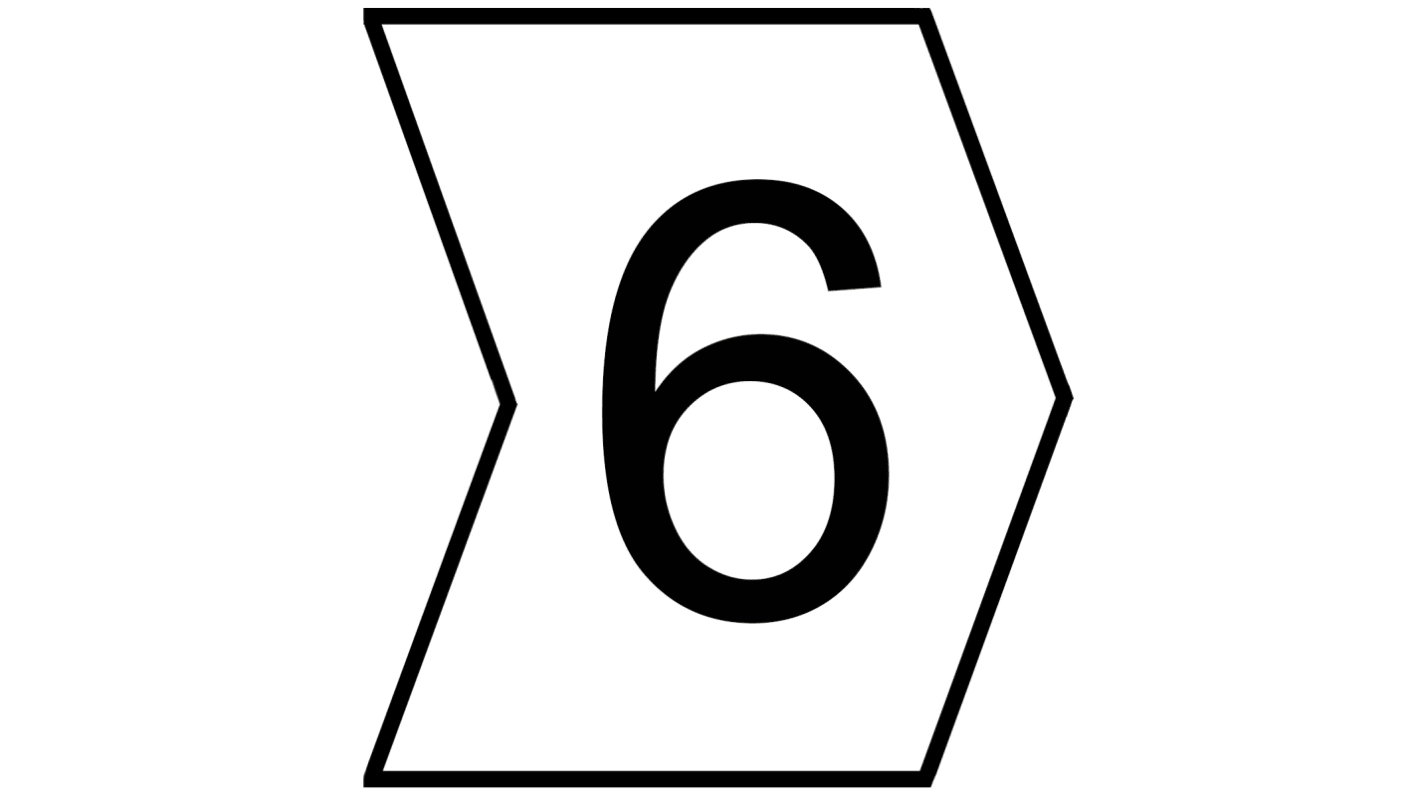 HellermannTyton Helagrip Slide On Cable Markers, Black on White, Pre-printed "6", 2 → 5mm Cable, 901-10576