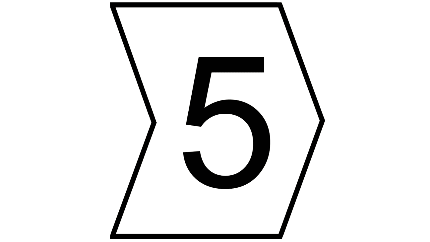 HellermannTyton Helagrip Slide On Cable Markers, Black on White, Pre-printed "5", 2 → 5mm Cable, 901-10575