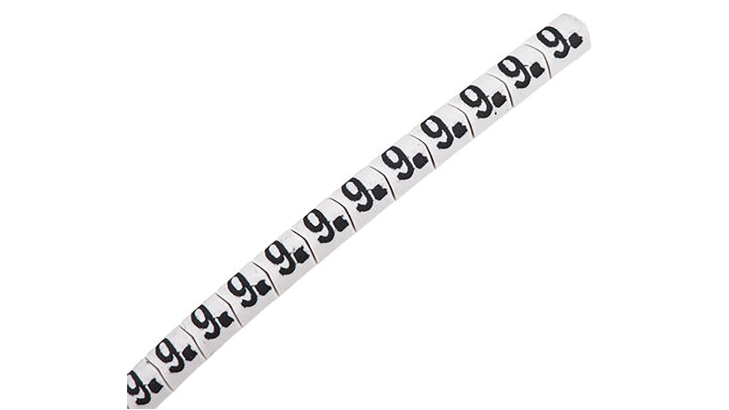 HellermannTyton Helagrip Slide On Cable Markers, Black on White, Pre-printed "9", 2 → 5mm Cable, 901-10579