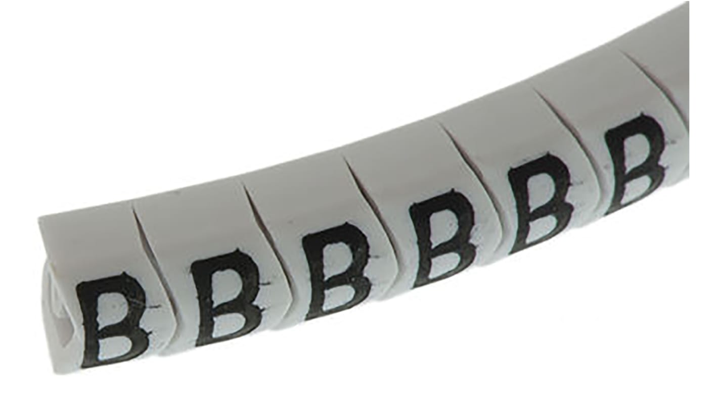 HellermannTyton HGDC Slide On Cable Markers, Black on White, Pre-printed "B", 2 → 5mm Cable, 901-10583