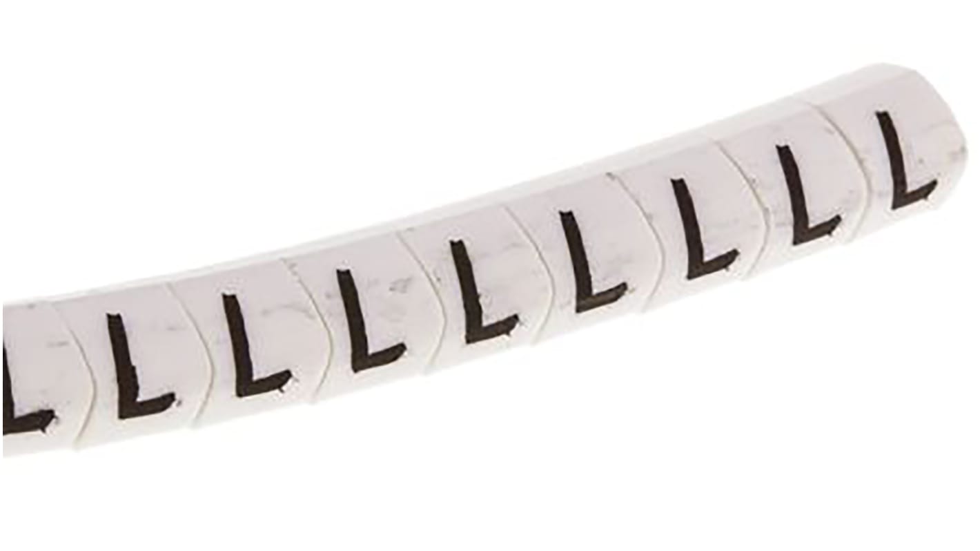 HellermannTyton HGDC Slide On Cable Markers, Black on White, Pre-printed "L", 2 → 5mm Cable, 901-10593