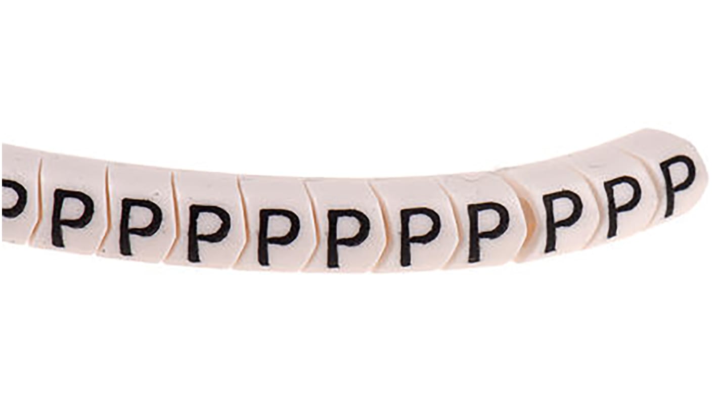 HellermannTyton HGDC Slide On Cable Markers, Black on White, Pre-printed "P", 2 → 5mm Cable, 901-10597