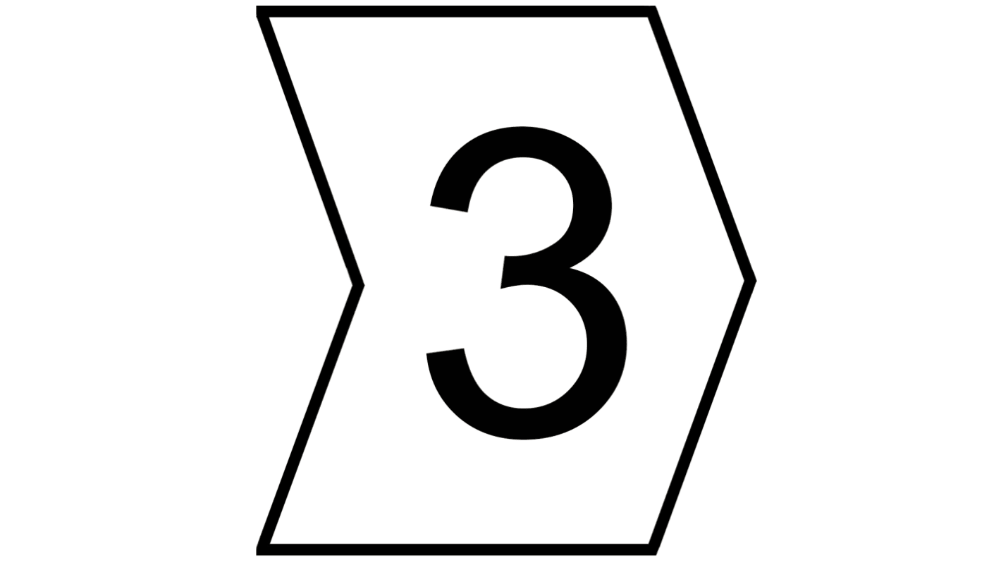 HellermannTyton HGDC Slide On Cable Markers, Black on White, Pre-printed "3", 2 → 5mm Cable, 901-10605