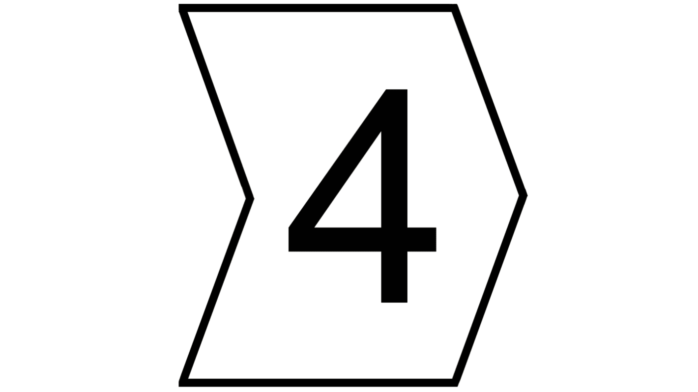 HellermannTyton Helagrip Slide On Cable Markers, Black on White, Pre-printed "4", 2 → 5mm Cable, 901-10606