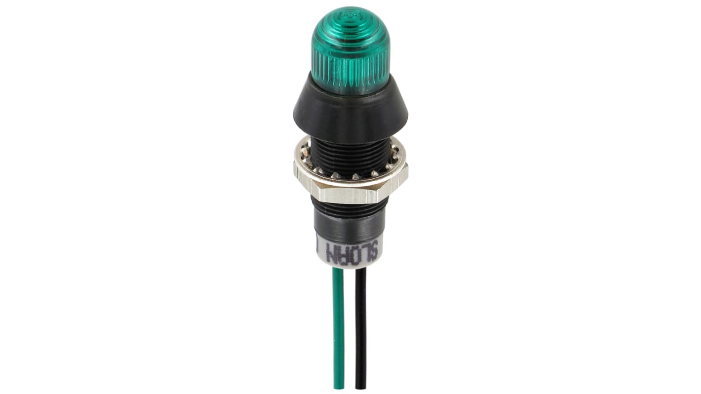 Indicador LED Sloan, Verde, lente prominente, marco Negro, Ø montaje 8.2mm, 5 → 28V dc, 20mA, 32500mcd, IP68