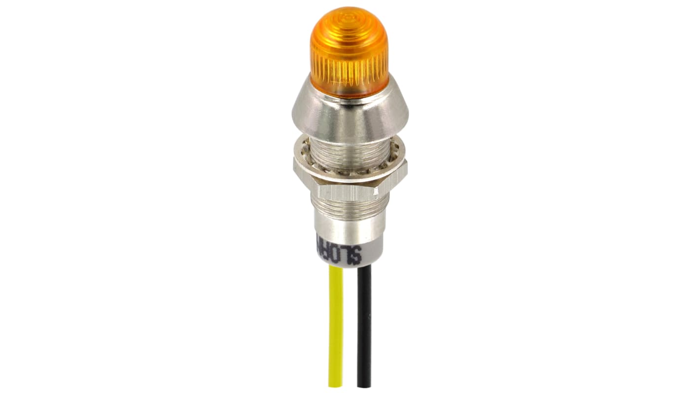 Sloan Yellow Panel Mount Indicator, 5 → 28V dc, 8.2mm Mounting Hole Size, Lead Wires Termination, IP68