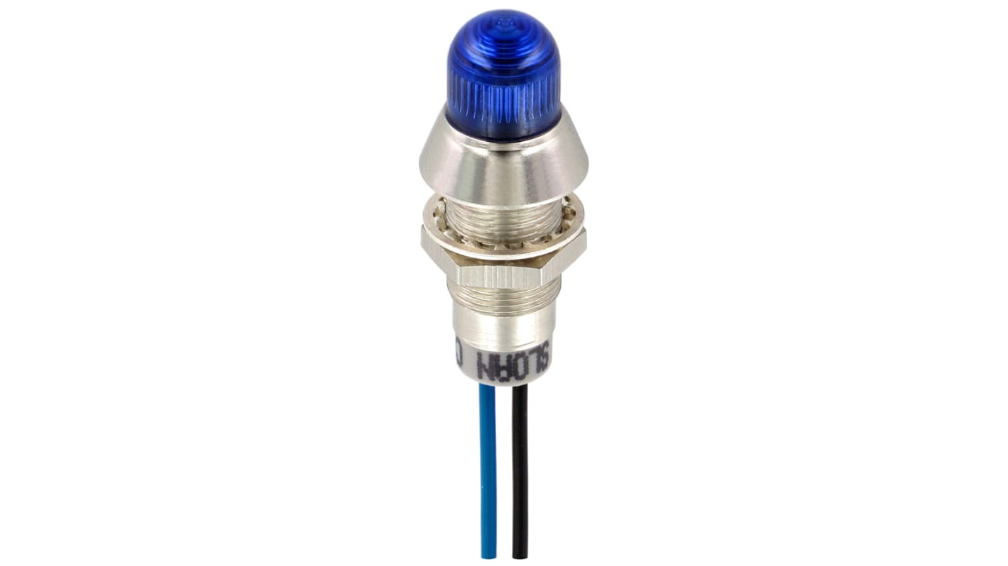 Sloan Blue Panel Mount Indicator, 5 → 28V dc, 8.2mm Mounting Hole Size, Lead Wires Termination, IP68