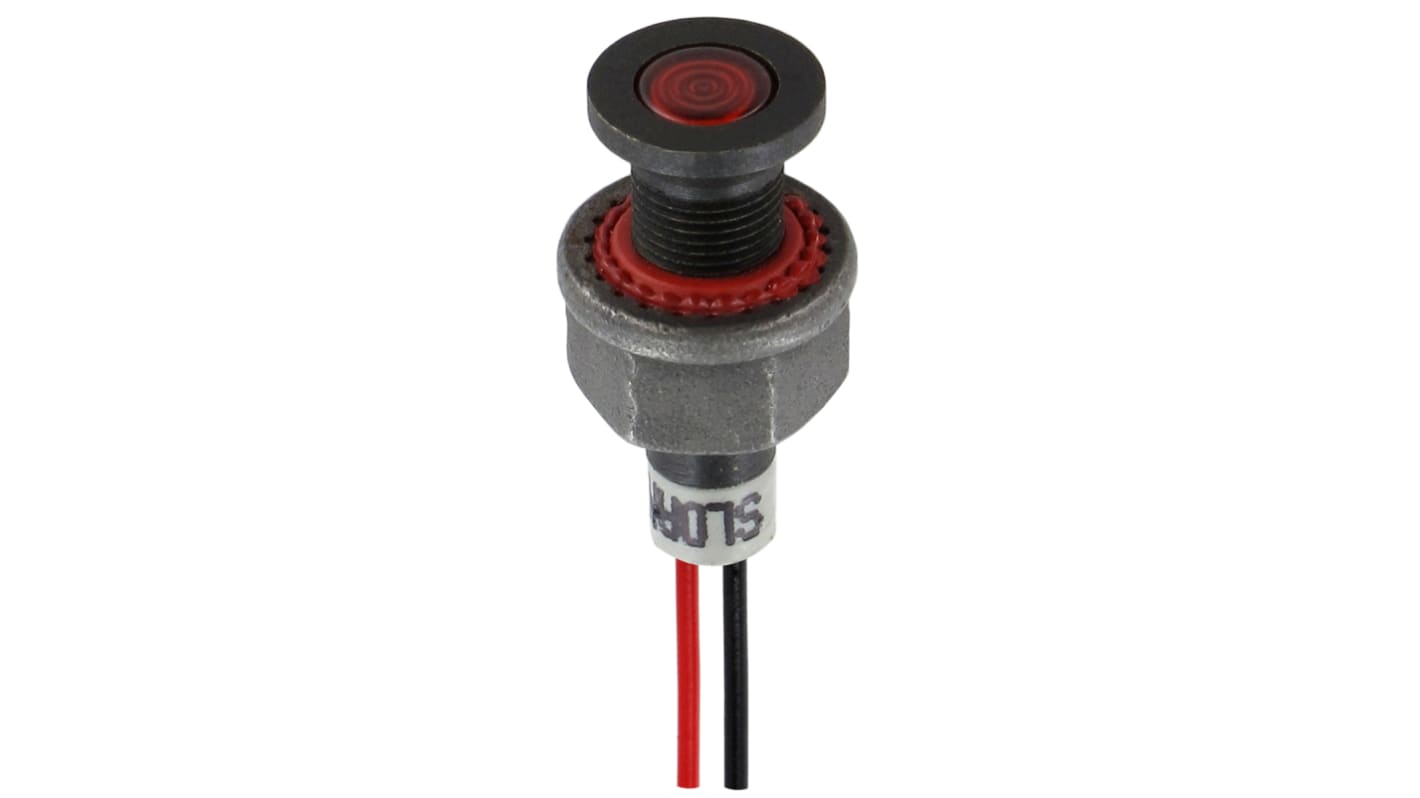 Sloan Red Indicator, 12V dc, 6.2mm Mounting Hole Size, Lead Wires Termination, IP68