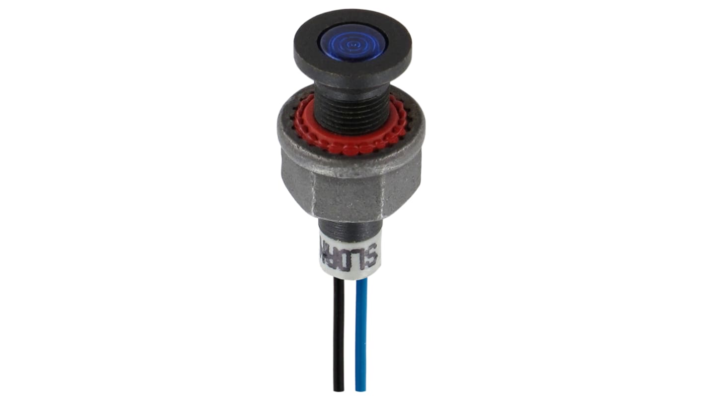 Sloan Blue Indicator, 24V dc, 6.2mm Mounting Hole Size, Lead Wires Termination, IP68