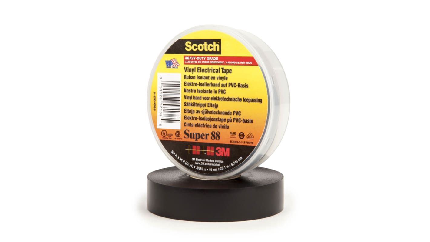 3M Scotch Super 88 PVC Isolierband Schwarz, Stärke 0.21mm x 19mm x 20m, -18°C bis +105°C