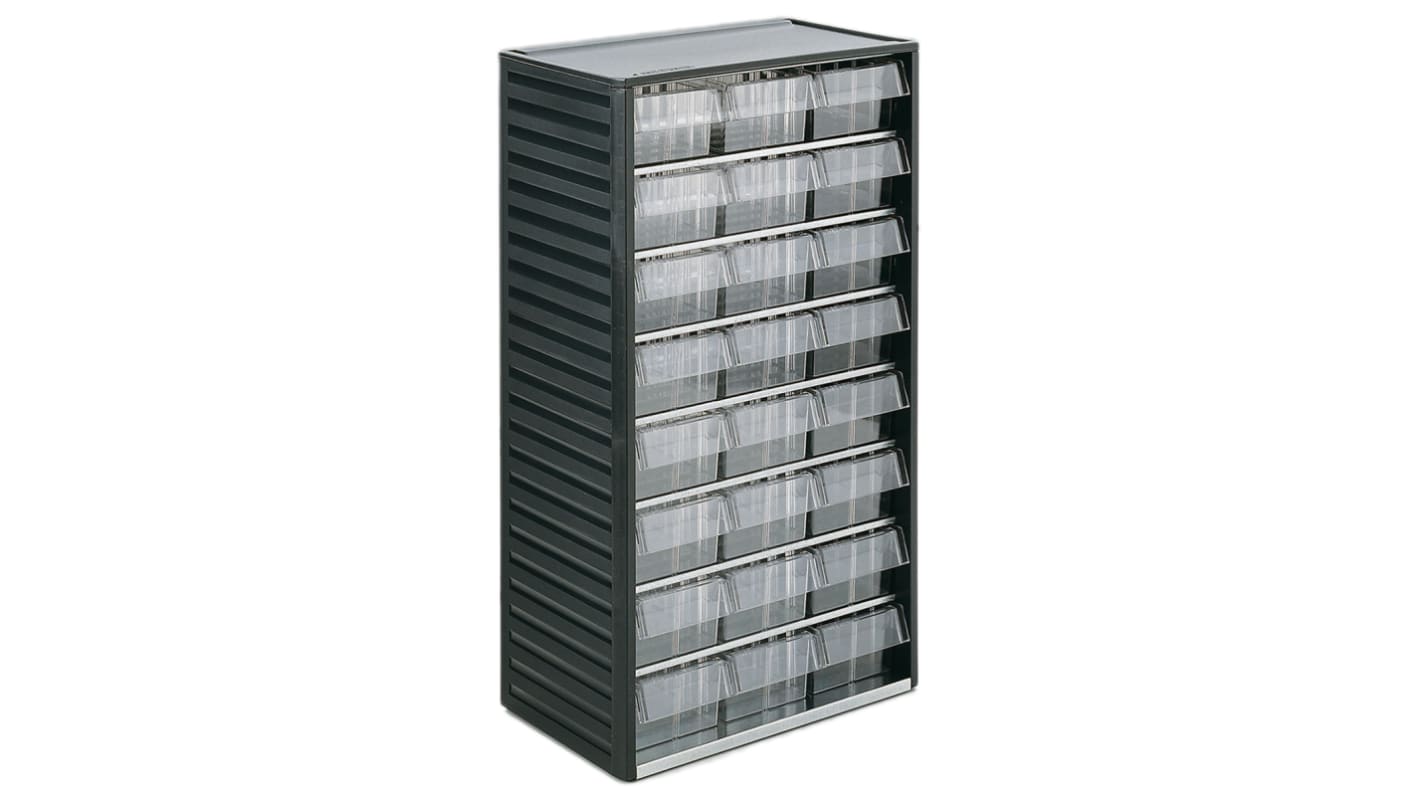 RS PRO 24 Drawer Storage Unit, PP, 550mm x 310mm x 180mm, Grey